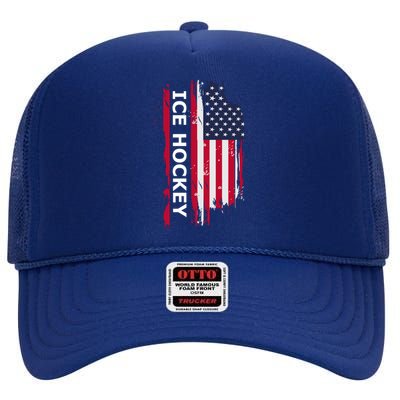 Ice Hockey Gift High Crown Mesh Back Trucker Hat