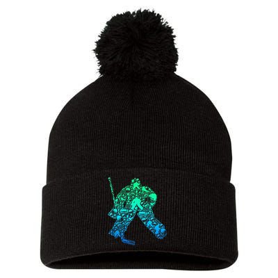 Ice Hockey Goalie Hockey Player Pom Pom 12in Knit Beanie