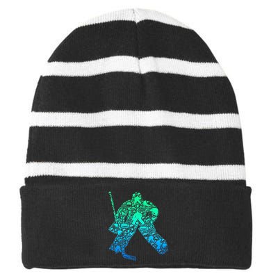 Ice Hockey Goalie Hockey Player Striped Beanie with Solid Band