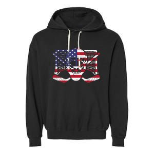 Ice Hockey Goalie American Flag USA Goalie mask 4th of July Garment-Dyed Fleece Hoodie