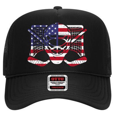 Ice Hockey Goalie American Flag USA Goalie mask 4th of July High Crown Mesh Back Trucker Hat