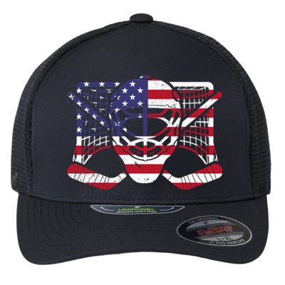 Ice Hockey Goalie American Flag USA Goalie mask 4th of July Flexfit Unipanel Trucker Cap