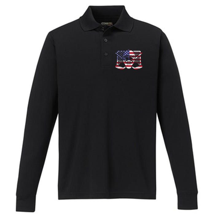 Ice Hockey Goalie American Flag USA Goalie mask 4th of July Performance Long Sleeve Polo