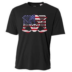 Ice Hockey Goalie American Flag USA Goalie mask 4th of July Cooling Performance Crew T-Shirt