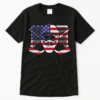 Ice Hockey Goalie American Flag USA Goalie mask 4th of July Tall T-Shirt