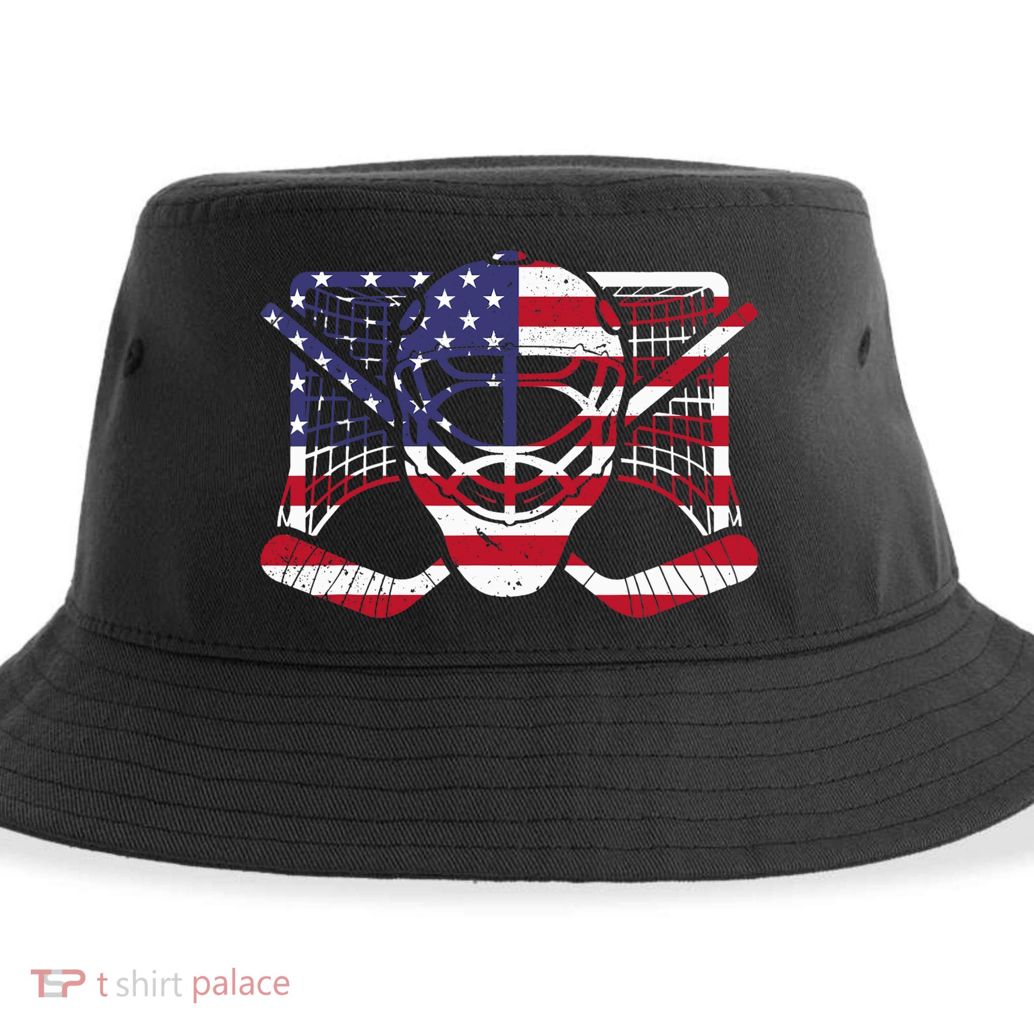 Ice Hockey Goalie American Flag USA Goalie mask 4th of July Sustainable Bucket Hat