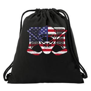 Ice Hockey Goalie American Flag USA Goalie mask 4th of July Drawstring Bag