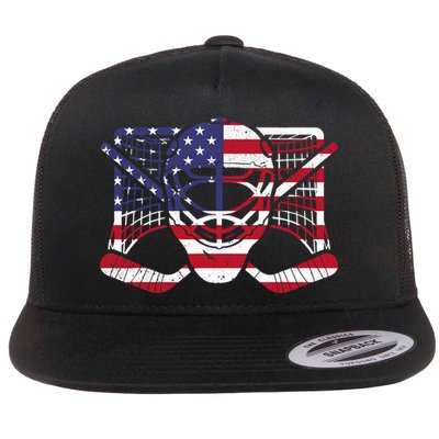 Ice Hockey Goalie American Flag USA Goalie mask 4th of July Flatbill Hat