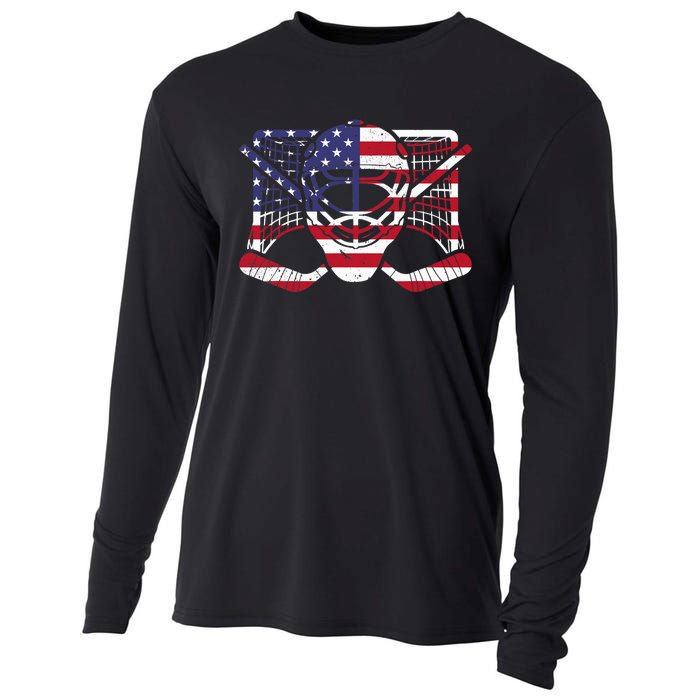 Ice Hockey Goalie American Flag USA Goalie mask 4th of July Cooling Performance Long Sleeve Crew