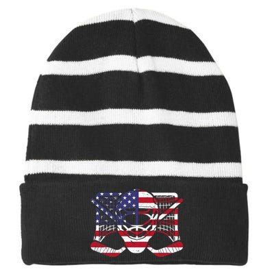 Ice Hockey Goalie American Flag USA Goalie mask 4th of July Striped Beanie with Solid Band