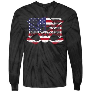 Ice Hockey Goalie American Flag USA Goalie mask 4th of July Tie-Dye Long Sleeve Shirt