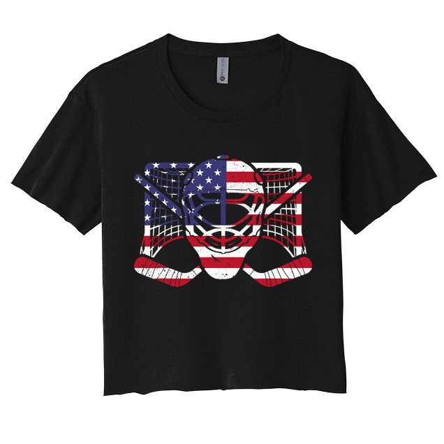 Ice Hockey Goalie American Flag USA Goalie mask 4th of July Crop Top