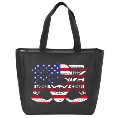 Ice Hockey Goalie American Flag USA Goalie mask 4th of July Zip Tote Bag