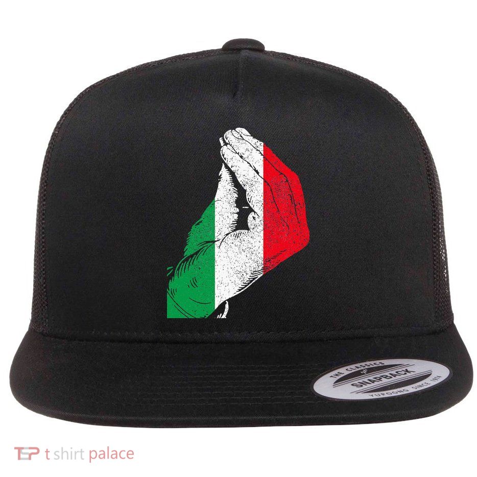 Italy Hand Gesture Italia Italian Flag Pride Funny Flat Bill Trucker Hat