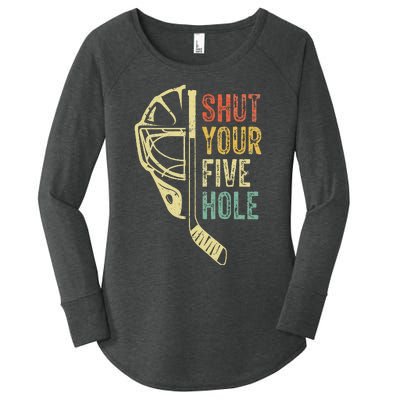 Ice Hockey Goalie Funny Shut Your Five Hole Women's Perfect Tri Tunic Long Sleeve Shirt