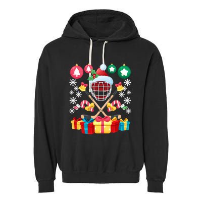 Ice Hockey Goalie Christmas Gift For Hockey Lover Funny Xmas Gift Garment-Dyed Fleece Hoodie