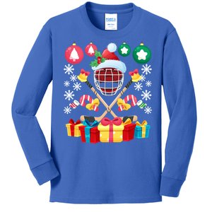 Ice Hockey Goalie Christmas Gift For Hockey Lover Funny Xmas Gift Kids Long Sleeve Shirt