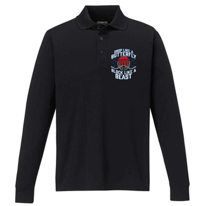 Ice Hockey Goalie Block Like A Beast Player Boy Teen Performance Long Sleeve Polo