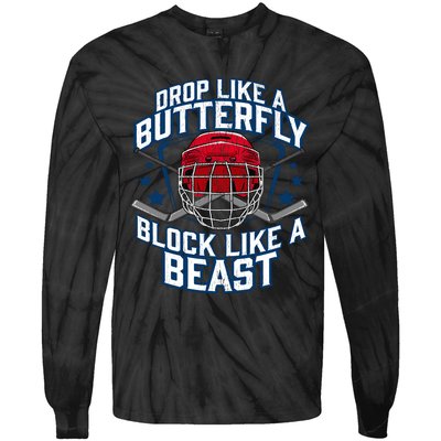 Ice Hockey Goalie Block Like A Beast Player Boy Teen Tie-Dye Long Sleeve Shirt