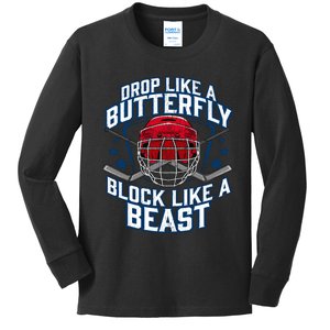 Ice Hockey Goalie Block Like A Beast Player Boy Teen Kids Long Sleeve Shirt