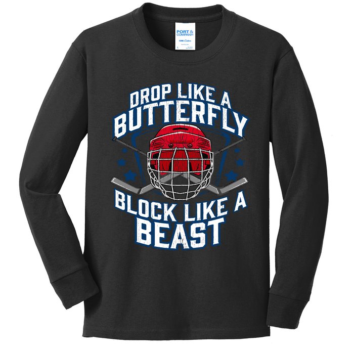 Ice Hockey Goalie Block Like A Beast Player Boy Teen Kids Long Sleeve Shirt