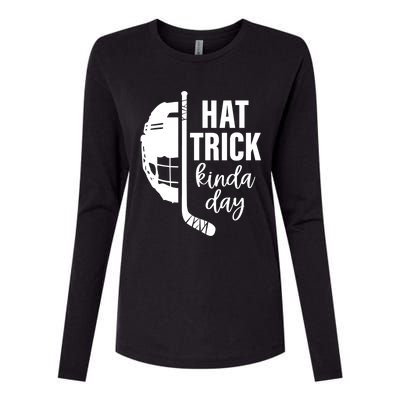 Ice Hockey Hat Trick Kinda Day Christmas Ice Hockey Player Gift Womens Cotton Relaxed Long Sleeve T-Shirt