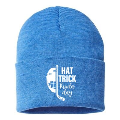 Ice Hockey Hat Trick Kinda Day Christmas Ice Hockey Player Gift Sustainable Knit Beanie