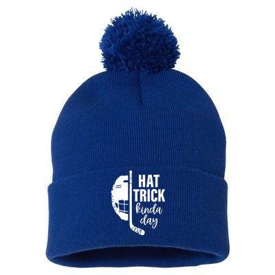 Ice Hockey Hat Trick Kinda Day Christmas Ice Hockey Player Gift Pom Pom 12in Knit Beanie