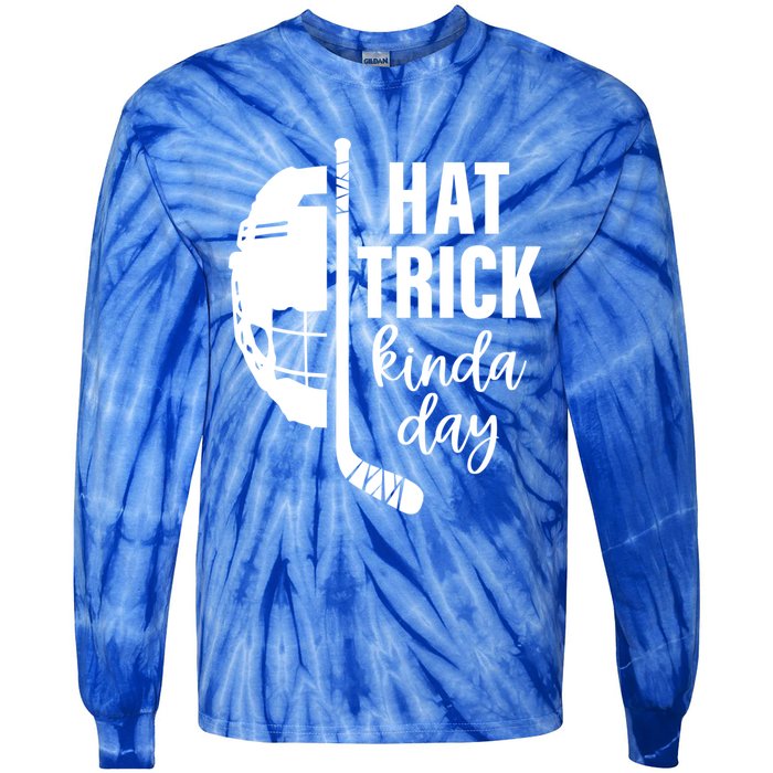 Ice Hockey Hat Trick Kinda Day Christmas Ice Hockey Player Gift Tie-Dye Long Sleeve Shirt