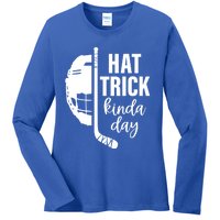 Ice Hockey Hat Trick Kinda Day Christmas Ice Hockey Player Gift Ladies Long Sleeve Shirt