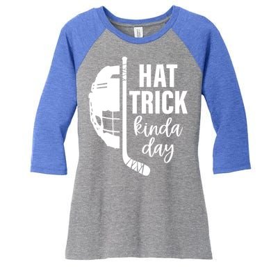 Ice Hockey Hat Trick Kinda Day Christmas Ice Hockey Player Gift Women's Tri-Blend 3/4-Sleeve Raglan Shirt