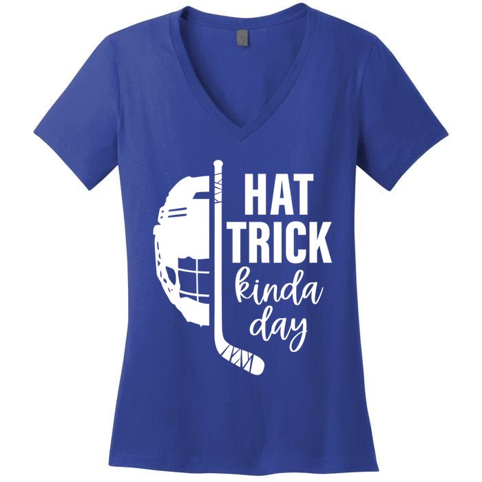 Ice Hockey Hat Trick Kinda Day Christmas Ice Hockey Player Gift Women's V-Neck T-Shirt