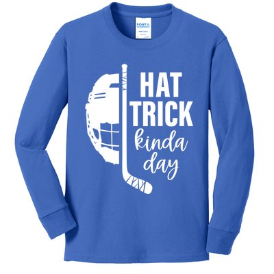 Ice Hockey Hat Trick Kinda Day Christmas Ice Hockey Player Gift Kids Long Sleeve Shirt