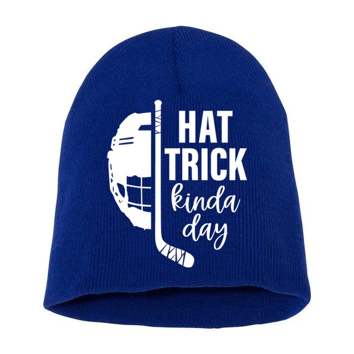 Ice Hockey Hat Trick Kinda Day Christmas Ice Hockey Player Gift Short Acrylic Beanie