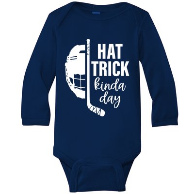 Ice Hockey Hat Trick Kinda Day Christmas Ice Hockey Player Gift Baby Long Sleeve Bodysuit