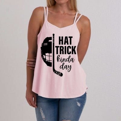 Ice Hockey Hat Trick Kinda Day Christmas Ice Hockey Player Gift Women's Strappy Tank