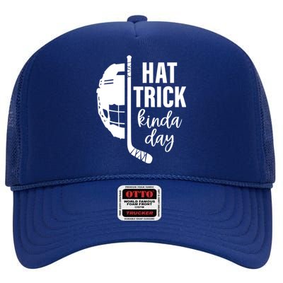 Ice Hockey Hat Trick Kinda Day Christmas Ice Hockey Player Gift High Crown Mesh Back Trucker Hat