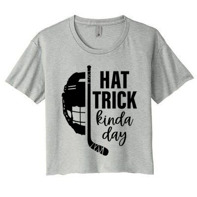 Ice Hockey Hat Trick Kinda Day Christmas Ice Hockey Player Gift Women's Crop Top Tee