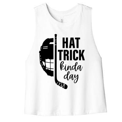 Ice Hockey Hat Trick Kinda Day Christmas Ice Hockey Player Gift Women's Racerback Cropped Tank