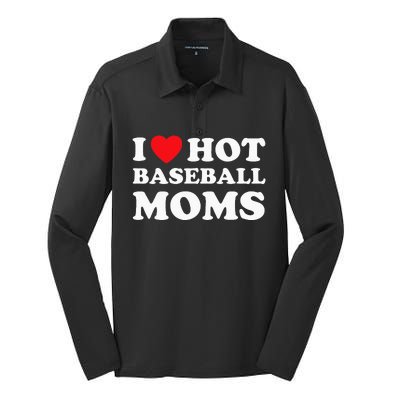 I Heart Hot Moms Baseball Mom Silk Touch Performance Long Sleeve Polo