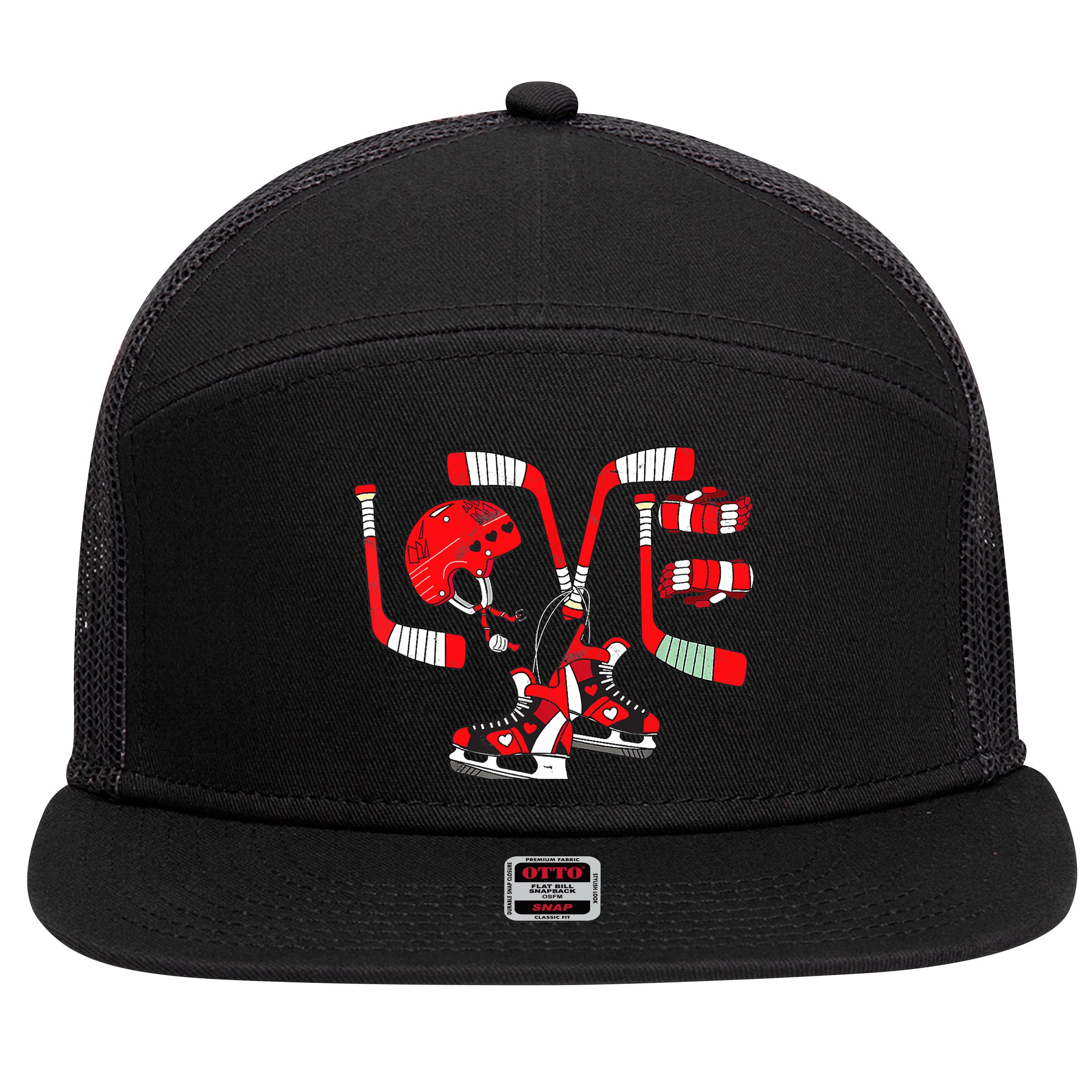 Ice Hockey Heart Valentines Day Love Gifts Boys Girls Goalie 7 Panel Mesh Trucker Snapback Hat