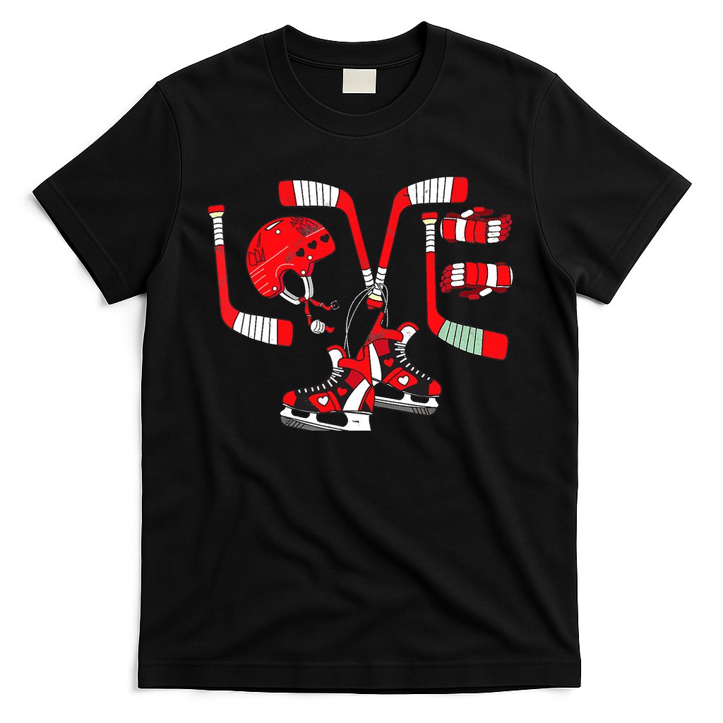 Ice Hockey Heart Valentines Day Love Gifts Boys Girls Goalie T-Shirt