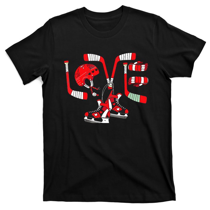 Ice Hockey Heart Valentines Day Love Gifts Boys Girls Goalie T-Shirt