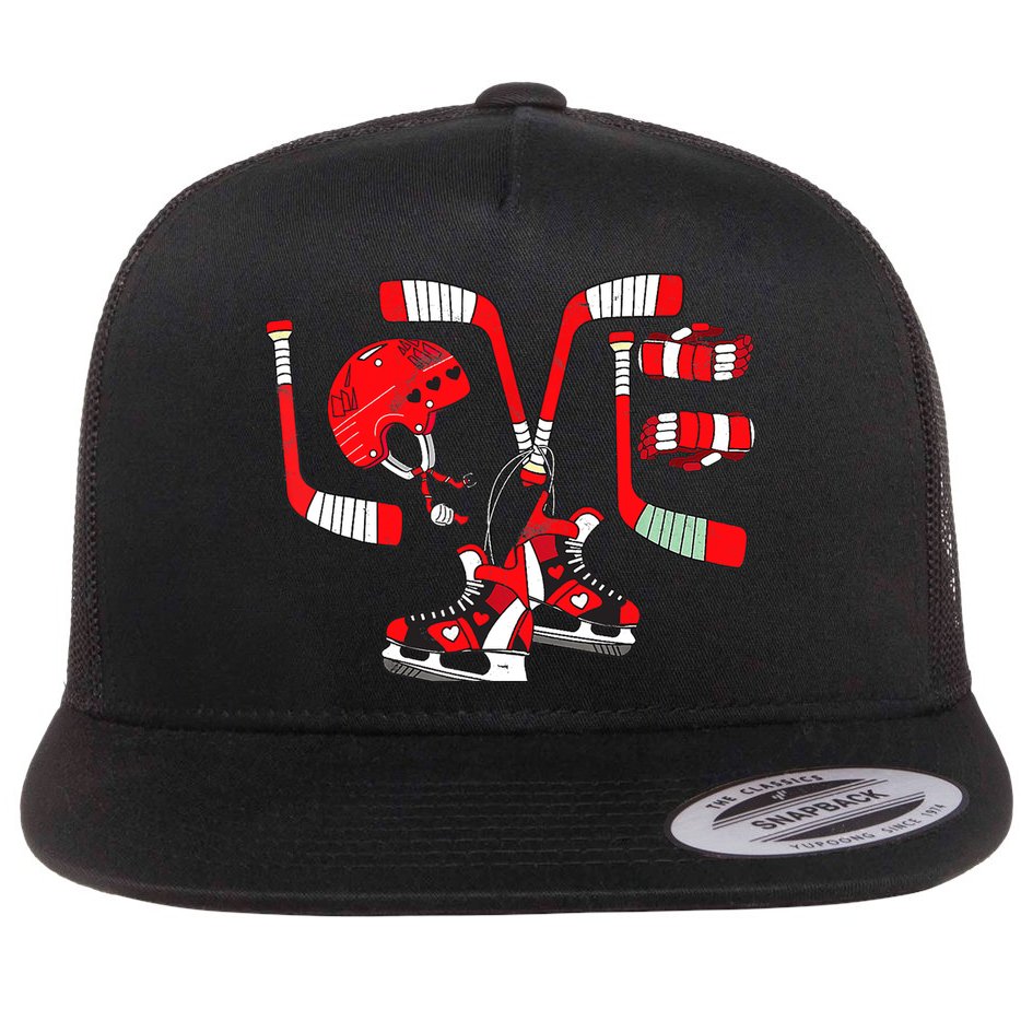 Ice Hockey Heart Valentines Day Love Gifts Boys Girls Goalie Flat Bill Trucker Hat