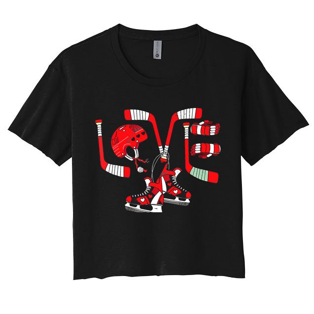 Ice Hockey Heart Valentines Day Love Gifts Boys Girls Goalie Crop Top