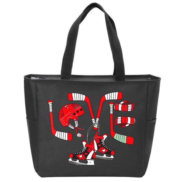 Ice Hockey Heart Valentines Day Love Gifts Boys Girls Goalie Zip Tote Bag