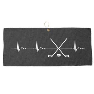 Ice Hockey Heartbeat I Love Ice Hockey For Fans Cute Gift Large Microfiber Waffle Golf Towel