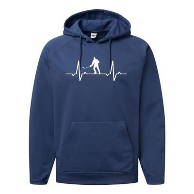 Ice Hockey Heartbeat Meaningful Gift Performance Fleece Hoodie