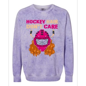 Ice Hockey Helmet Hair Sport Dont Care Great Gift Colorblast Crewneck Sweatshirt