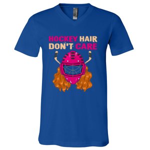 Ice Hockey Helmet Hair Sport Dont Care Great Gift V-Neck T-Shirt